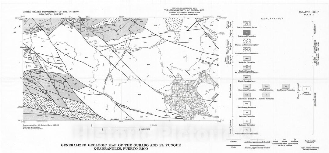 Map : Cretaceous and Lower Tertiary stratigraphy of the Gurabo and El Yungue quadrangles, Puerto Rico, 1971 Cartography Wall Art :