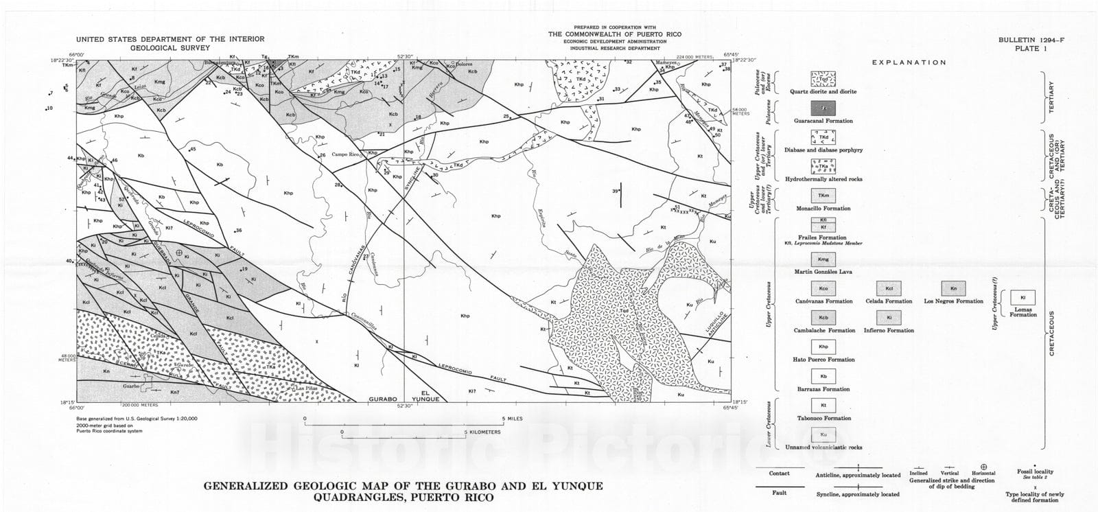 Map : Cretaceous and Lower Tertiary stratigraphy of the Gurabo and El Yungue quadrangles, Puerto Rico, 1971 Cartography Wall Art :