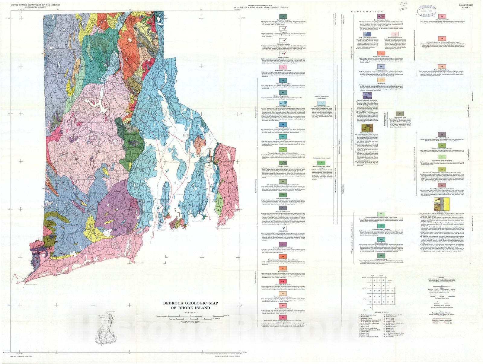 Map : Bedrock geology of Rhode Island, 1971 Cartography Wall Art :