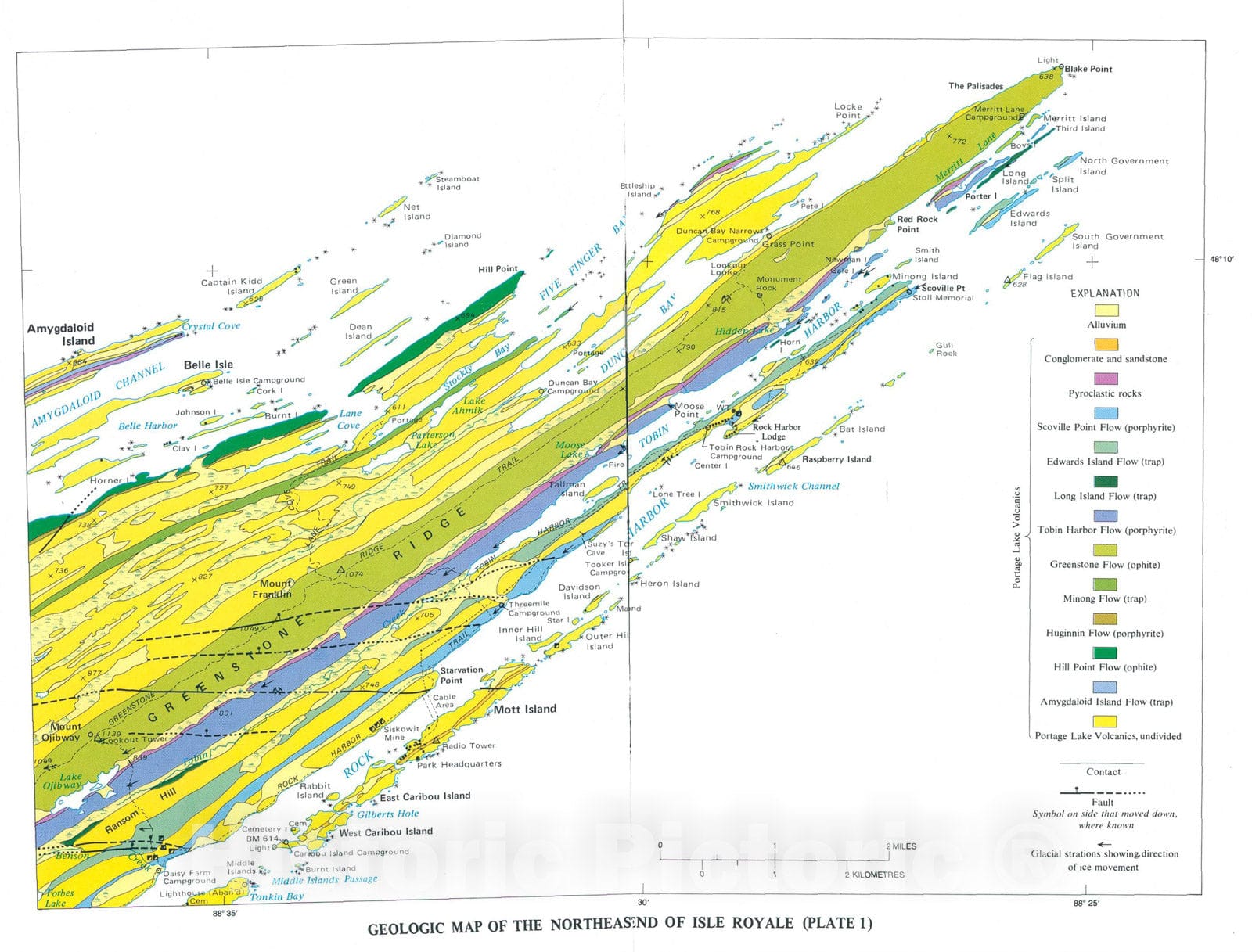 Map : The geologic story of Isle Royal National Park, 1975 Cartography Wall Art :