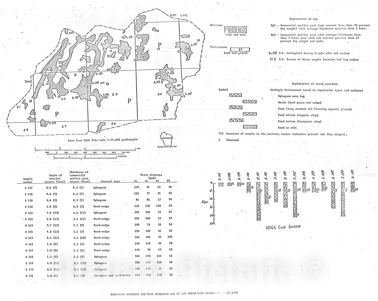 Map : Mineral-resource evaluation of the Round Lake Wilderness Study Area, Price and Vilas Counties, Wisconsin, 1981 Cartography Wall Art :