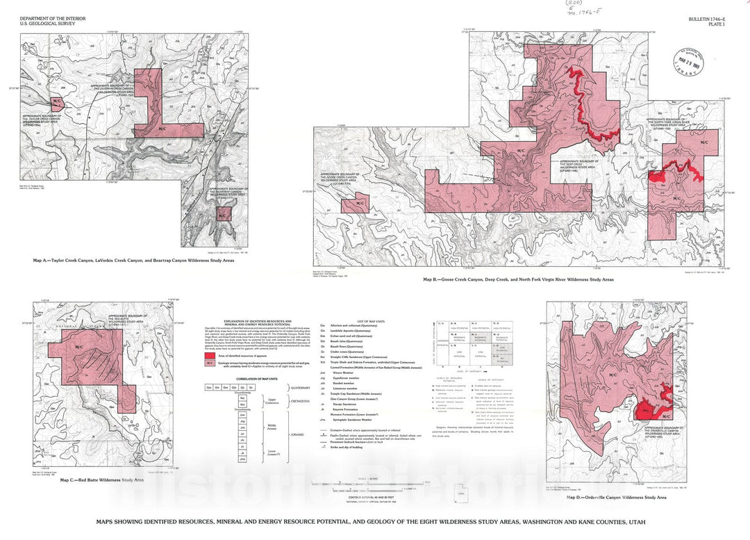 Map : Mineral resources of the eight wilderness study areas bordering Zion National Park, Washington and Kane Counties, Utah, 1989 Cartography Wall Art :