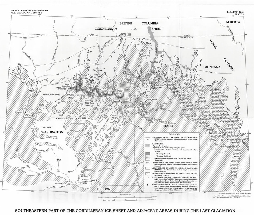 Map : Pleistocene glacial-lake deposits of the Sanpoil River Valley, northeastern Washington, 1986 Cartography Wall Art :