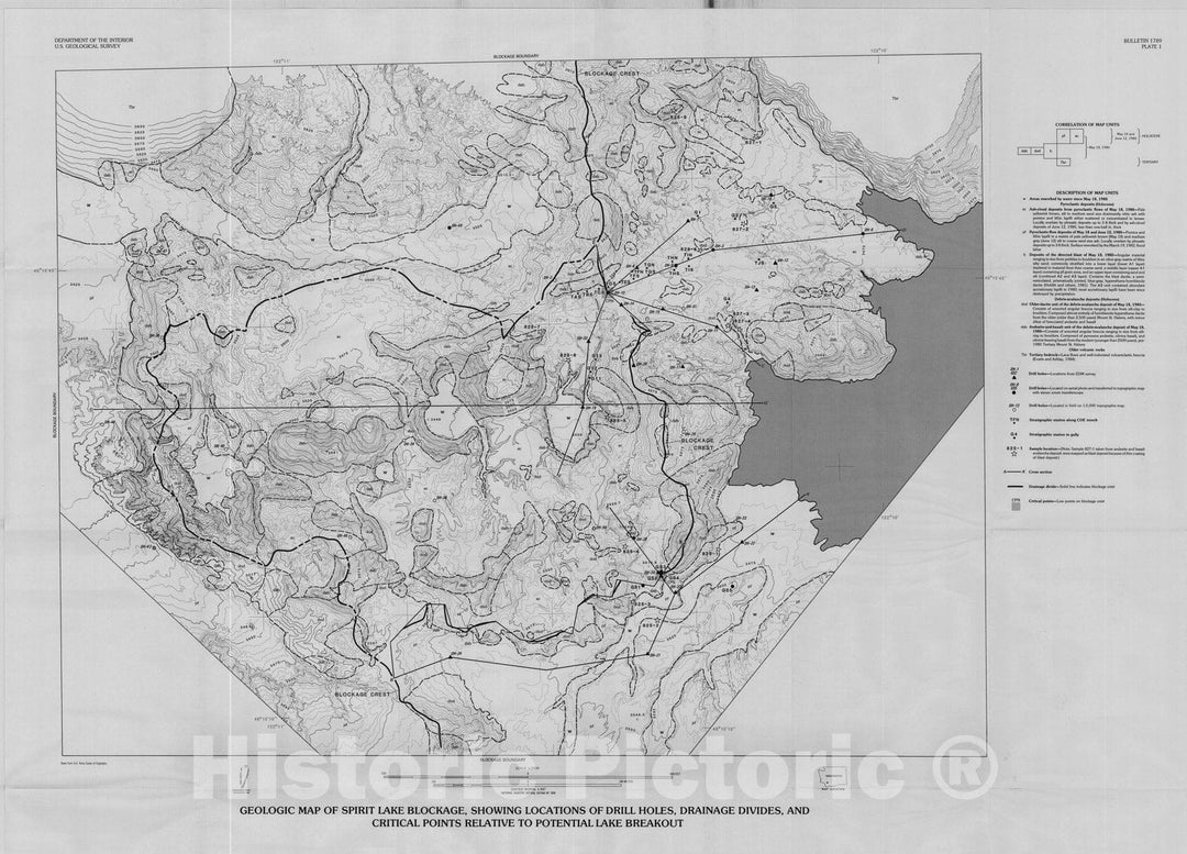 Map : Geology and ground-water hydrology of Spirit Lake blockage, Mount St. Helens, Washington, with implications for lake retention, 1989 Cartography Wall Art :