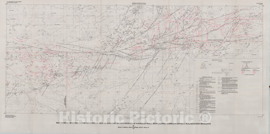 Map : Precious- and base-metal mineralization in the west-central Vermilion district, portions of St. Louis, Lake, and Cook Counties, northeastern Minnesota, 1992 Cartography Wall Art :