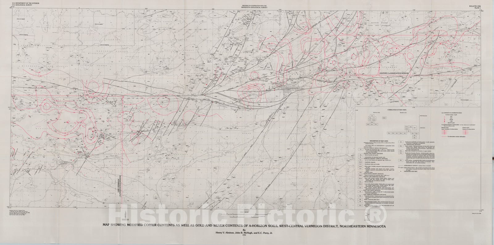 Map : Precious- and base-metal mineralization in the west-central Vermilion district, portions of St. Louis, Lake, and Cook Counties, northeastern Minnesota, 1992 Cartography Wall Art :