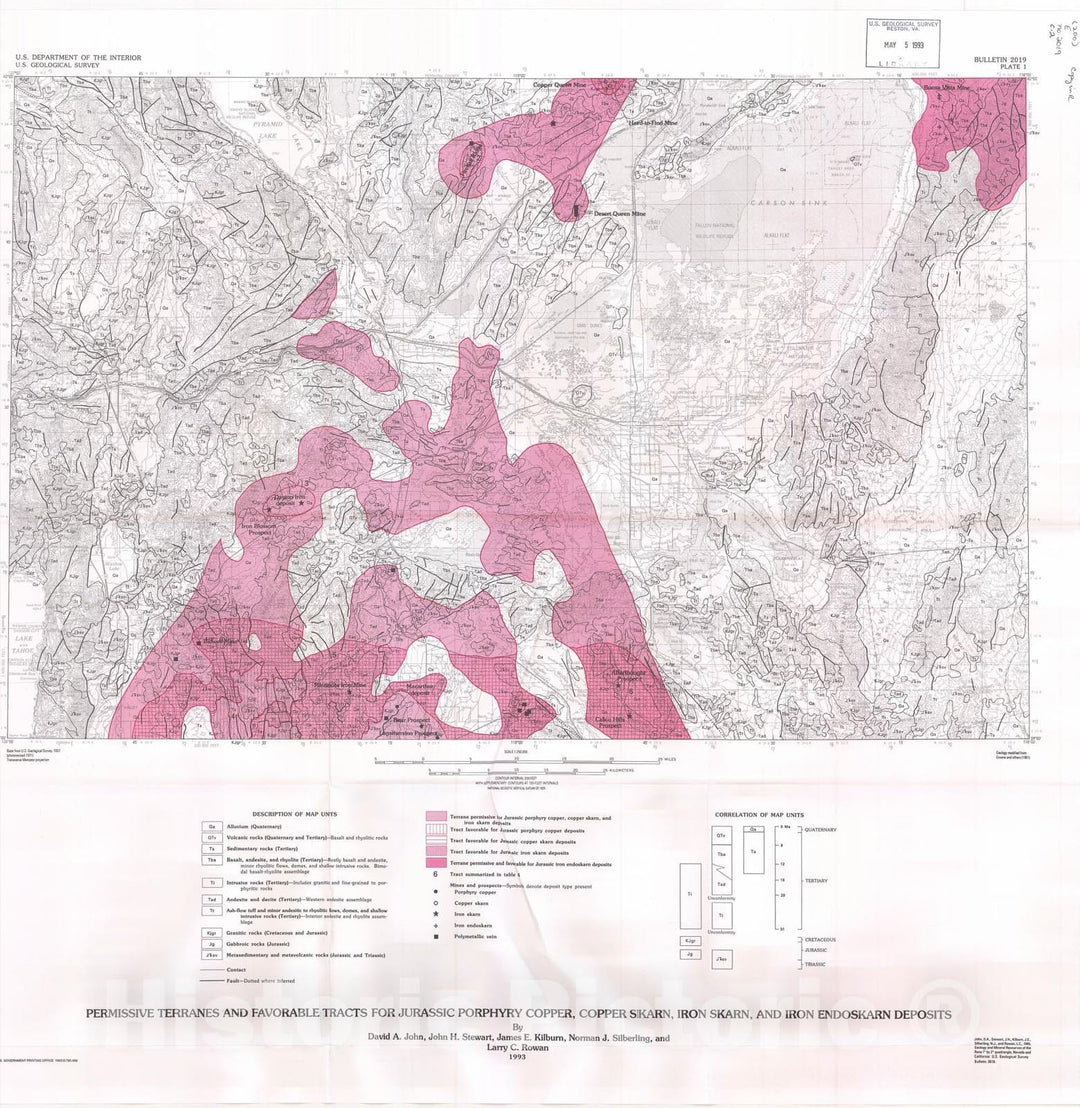 Map : Geology and mineral resources of the Reno one degree by two degree quadrangle, Nevada and California, one993 Cartography Wall Art :