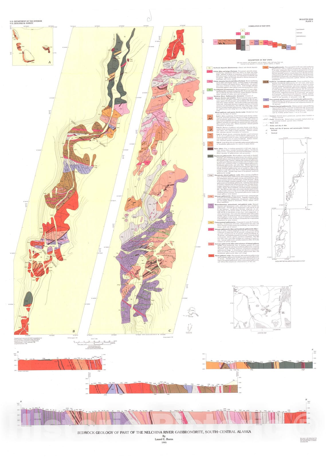 Map : Geology of part of the Nelchina River gabbronorite and associated rocks, south-central Alaska, 1996 Cartography Wall Art :