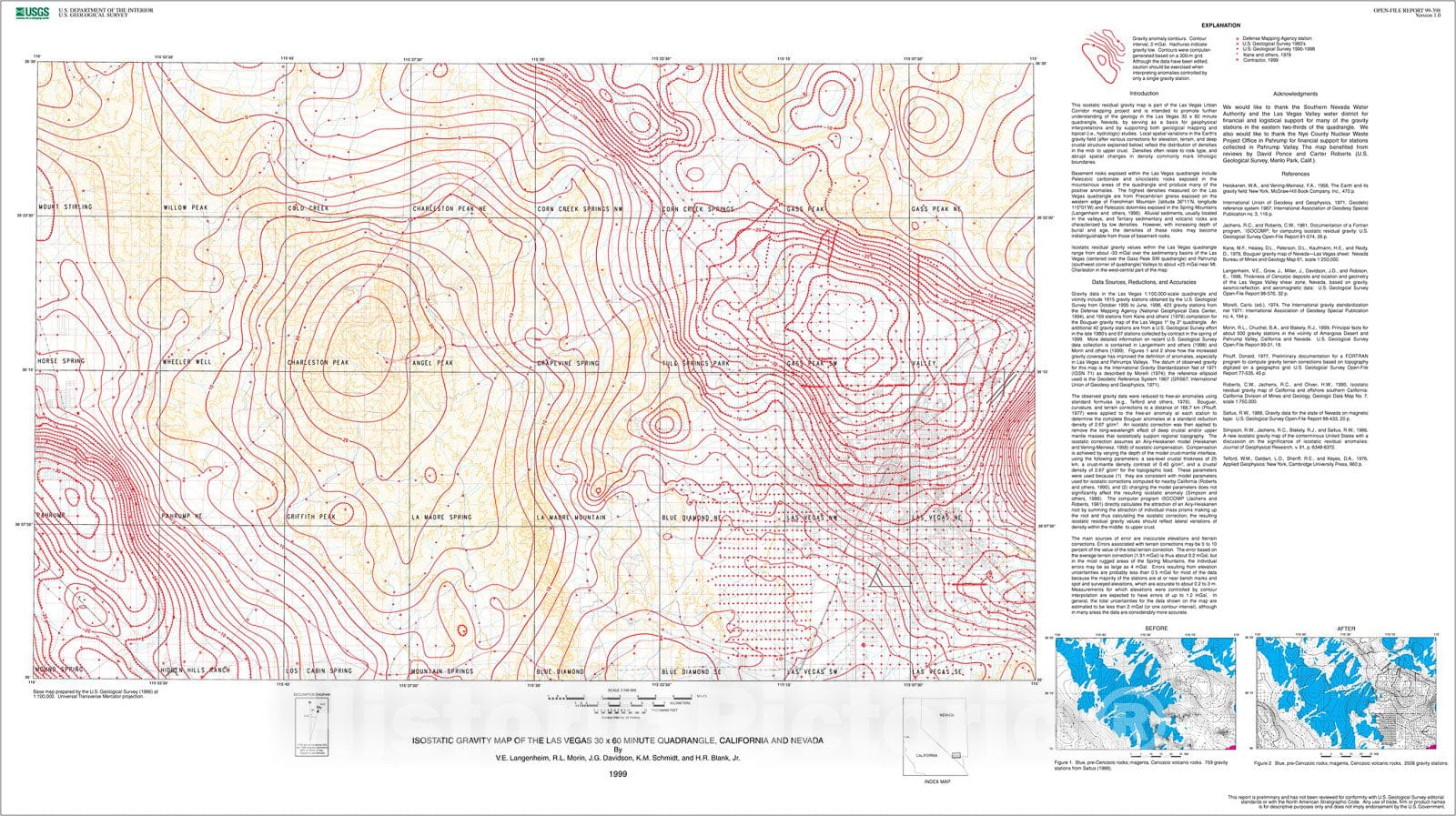 Map : Isostatic gravity map of the Las Vegas thirty X sixty minute quadrangle, California and Nevada, 1999 Cartography Wall Art :