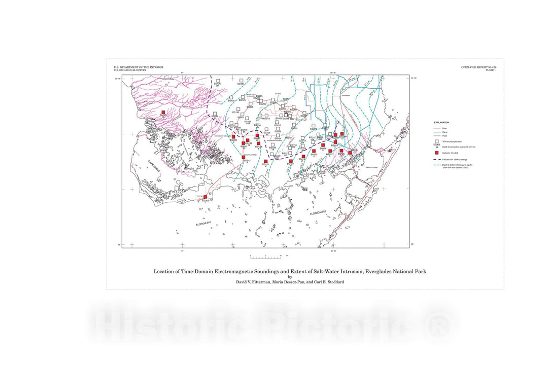 Map : Results of time-domain electromagnetic soundings in Everglades National Park, Florida, 1999 Cartography Wall Art :