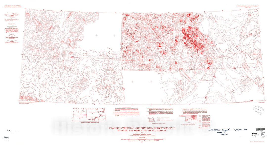 Map : Transcontinental geophysical survey (35 degrees - thirty-nine degrees N): Magnetic map from eighty-seven degrees to 100 degrees W longitude, 1968 Cartography Wall Art :