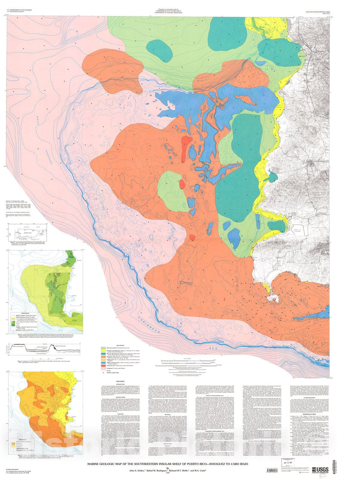 Map : Marine geologic map of the southwestern insular shelf of Puerto Rico - Mayaguez to Cabo Rojo, 1999 Cartography Wall Art :