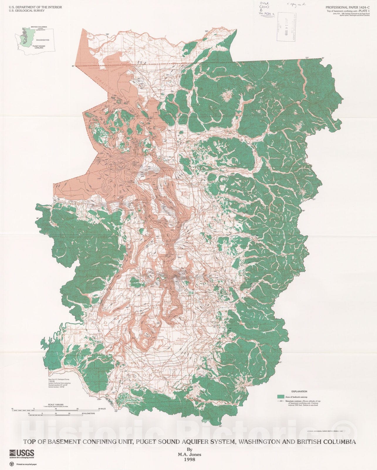 Map : Geologic framework for the Puget Sound aquifer system, Washington and British Columbia, 1999 Cartography Wall Art :