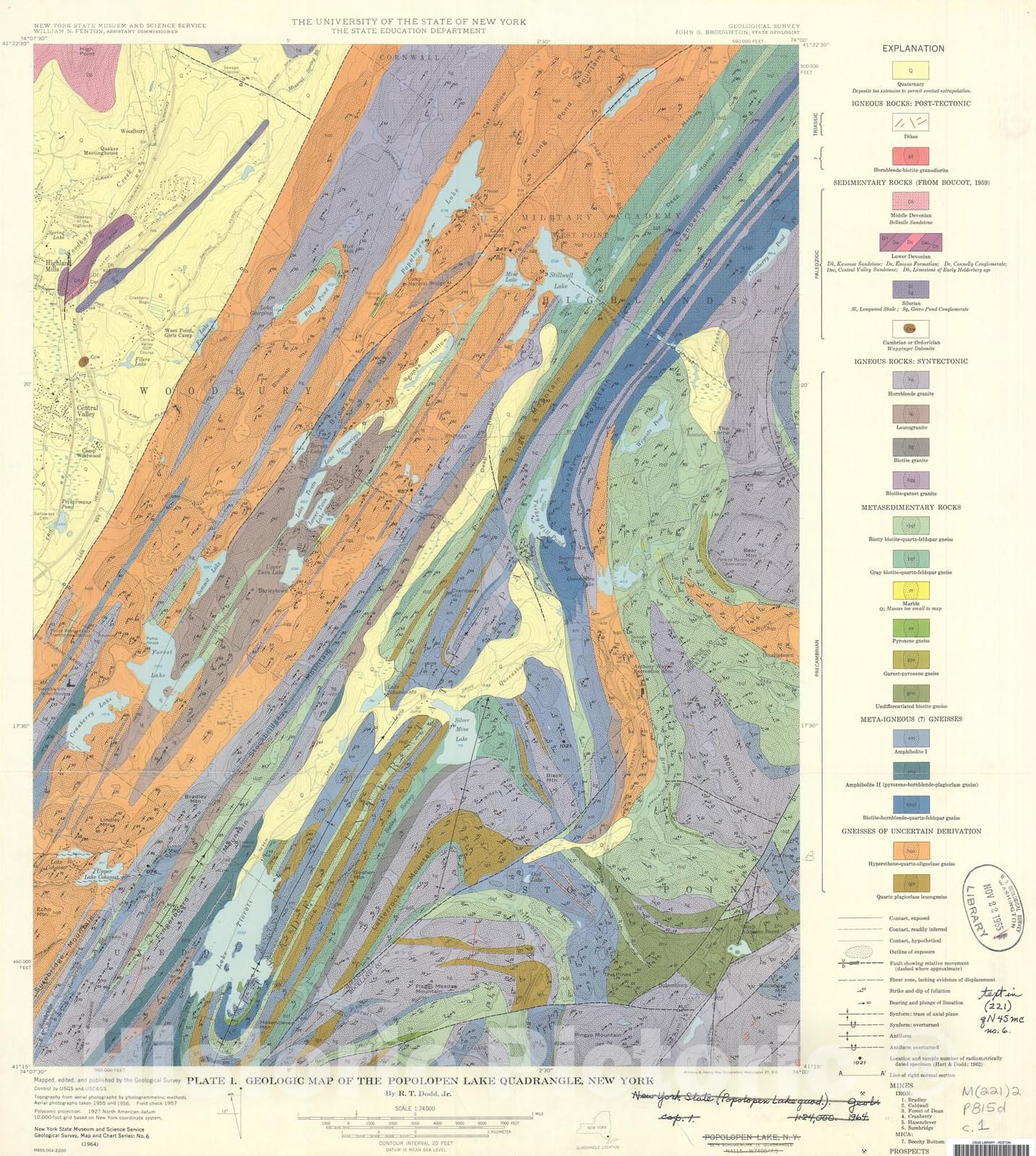 Map : Geologic map of the Popolopen Lake quadrangle, New York, 1965 Cartography Wall Art :