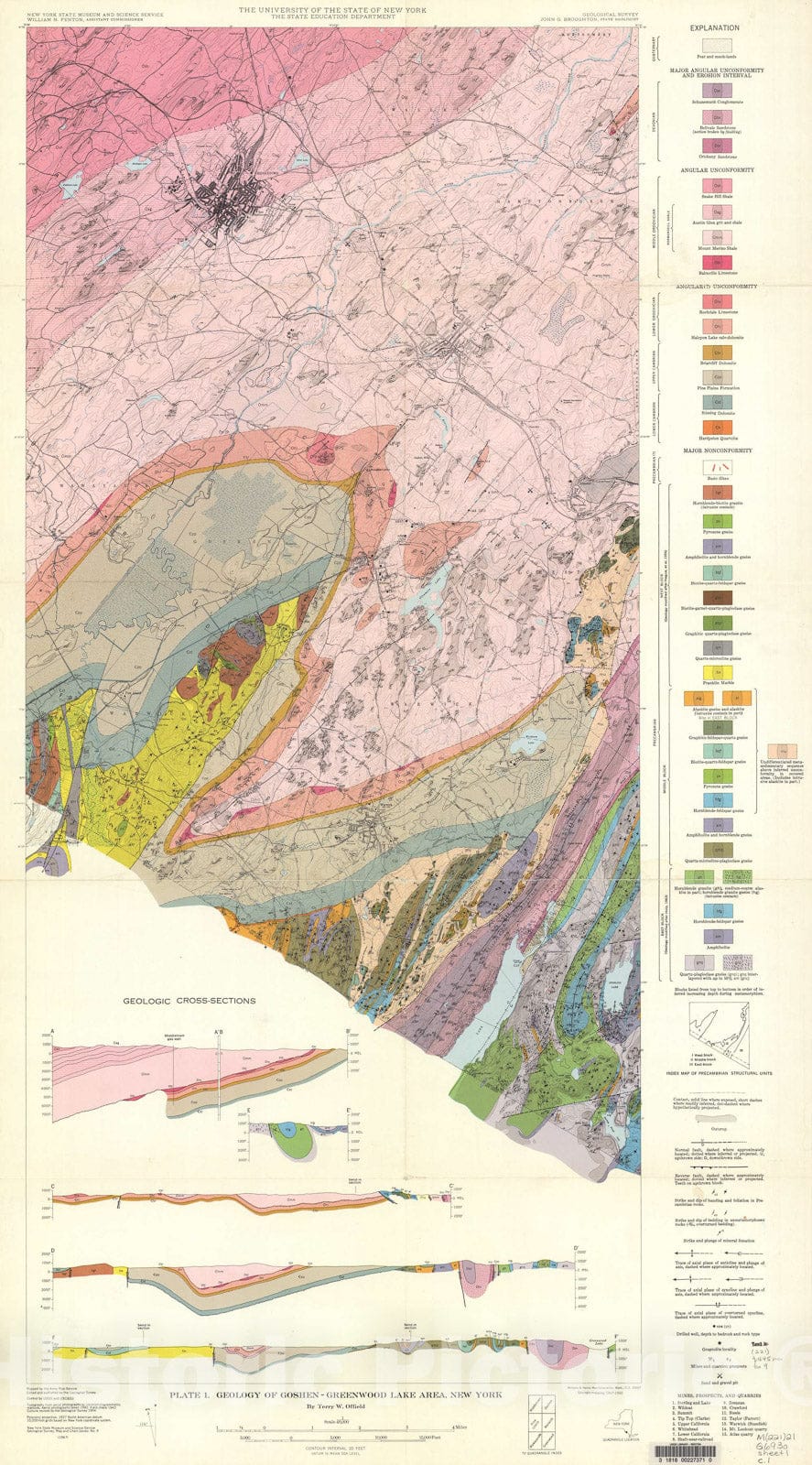 Map : Bedrock geology of the Goshen-Greenwood Lake area, N.Y., 1967 Cartography Wall Art :