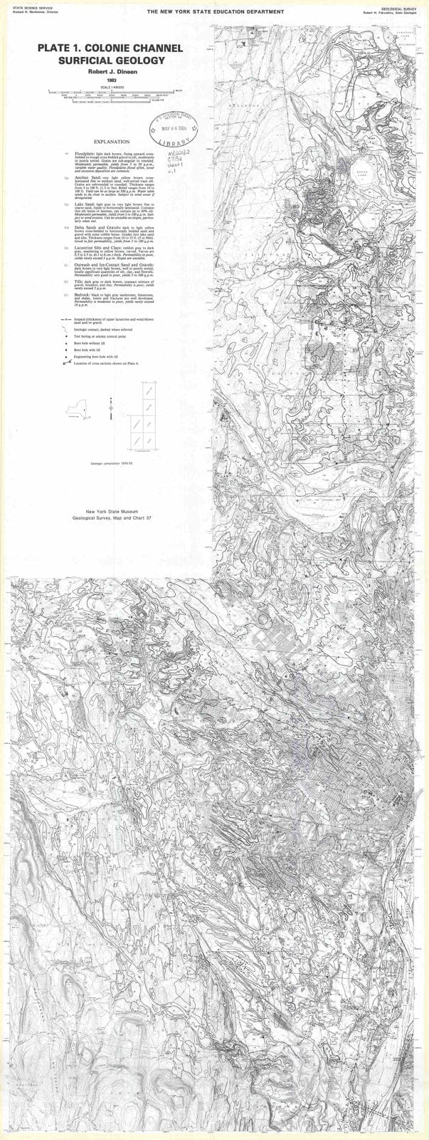 Map : Bedrock topography and glacial deposits of the Colonie Channel between Saratoga Lake and Coeymans, New York, 1983 Cartography Wall Art :