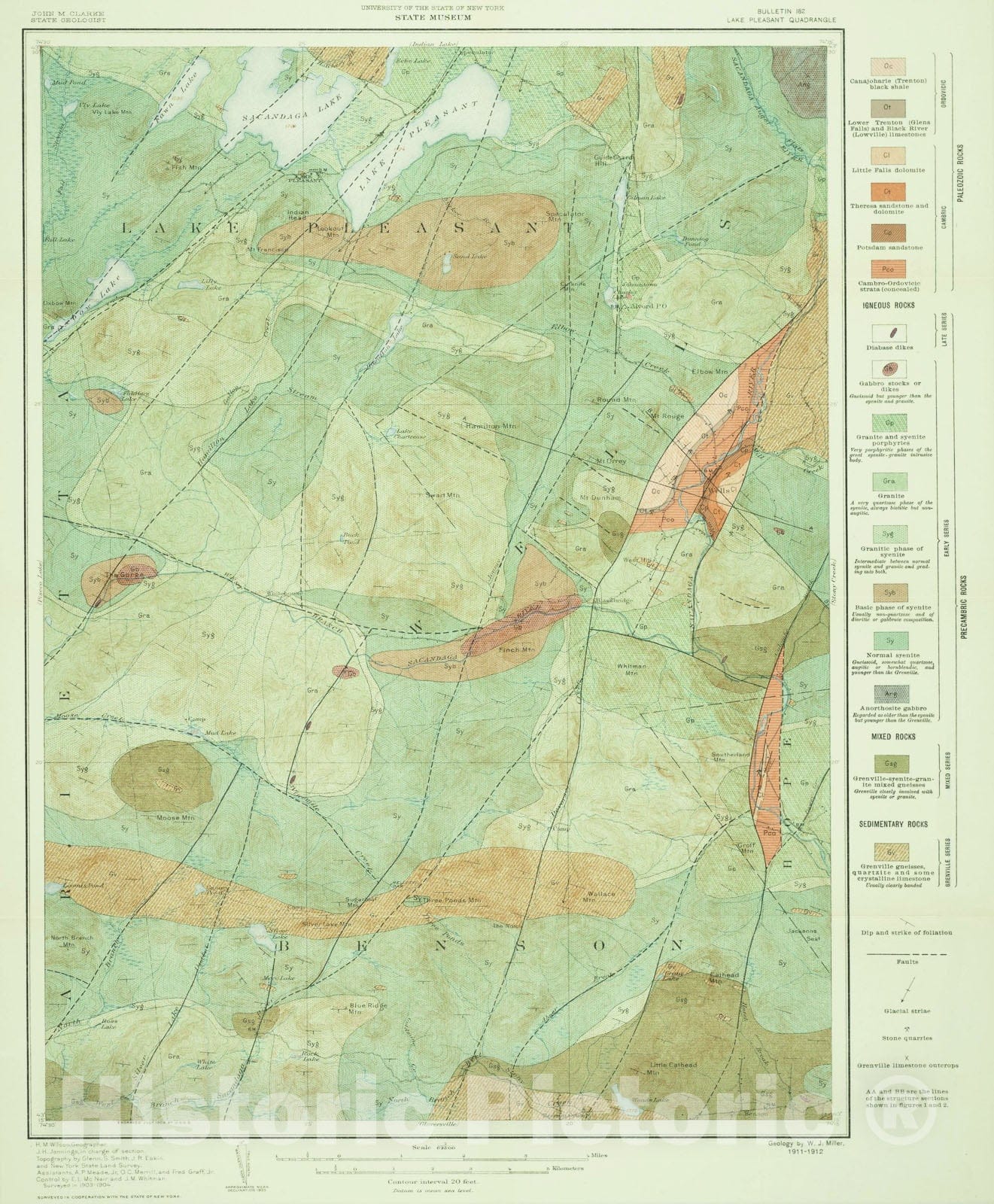 Map : Geology of the Lake Pleasant quadrangle, Hamilton County, New York, 1916 Cartography Wall Art :