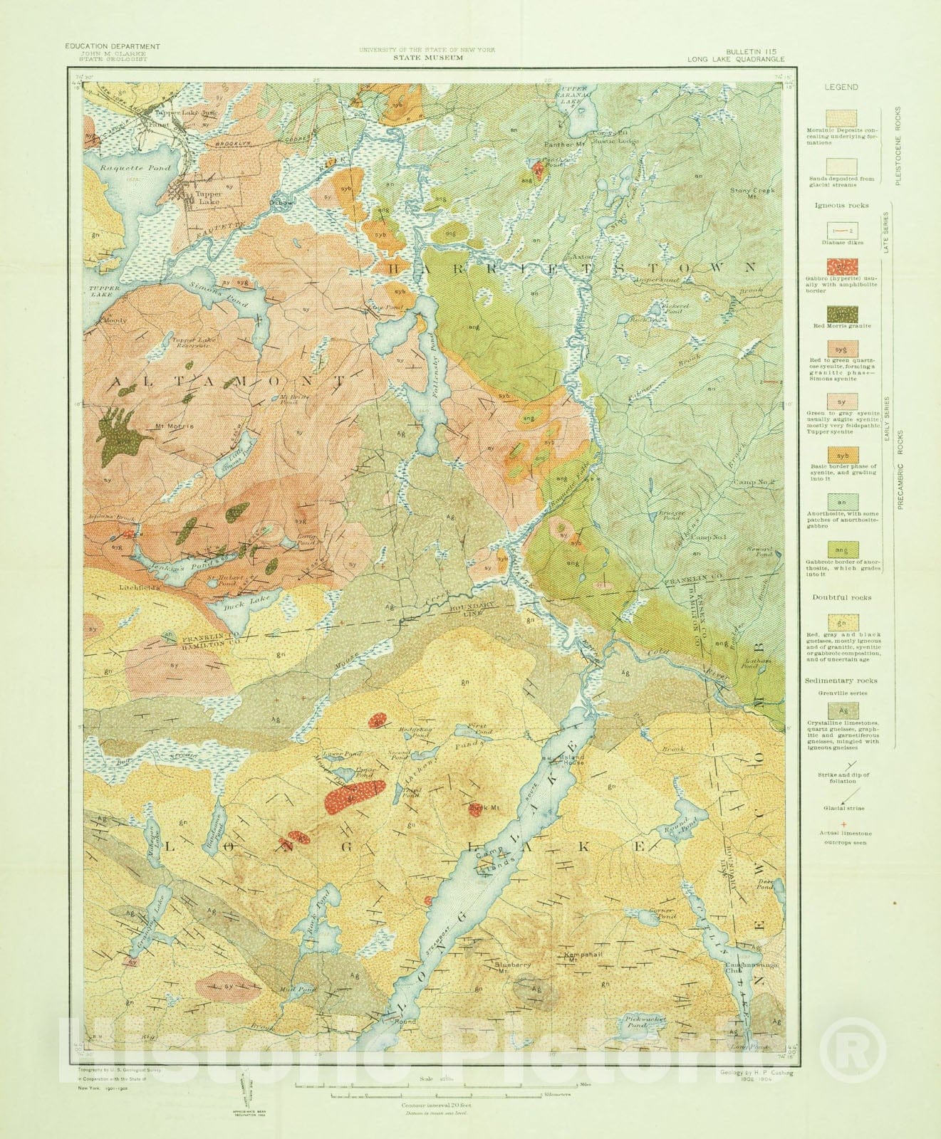 Map : Geology of the Long Lake quadrangle, 1907 Cartography Wall Art :