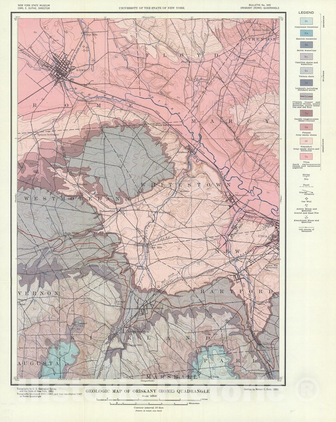 Map : Geology and mineral resources of the Oriskany quadrangle (Rome quadrangle), 1953 Cartography Wall Art :