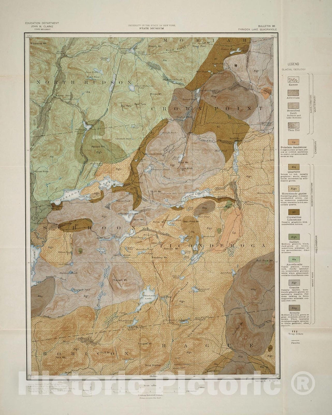 Map : Geology of the Paradox Lake quadrangle, New York, 1905 Cartography Wall Art :