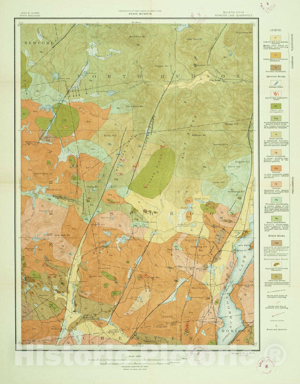 Map : Geology of the Schroon Lake quadrangle, 1918 Cartography Wall Art :