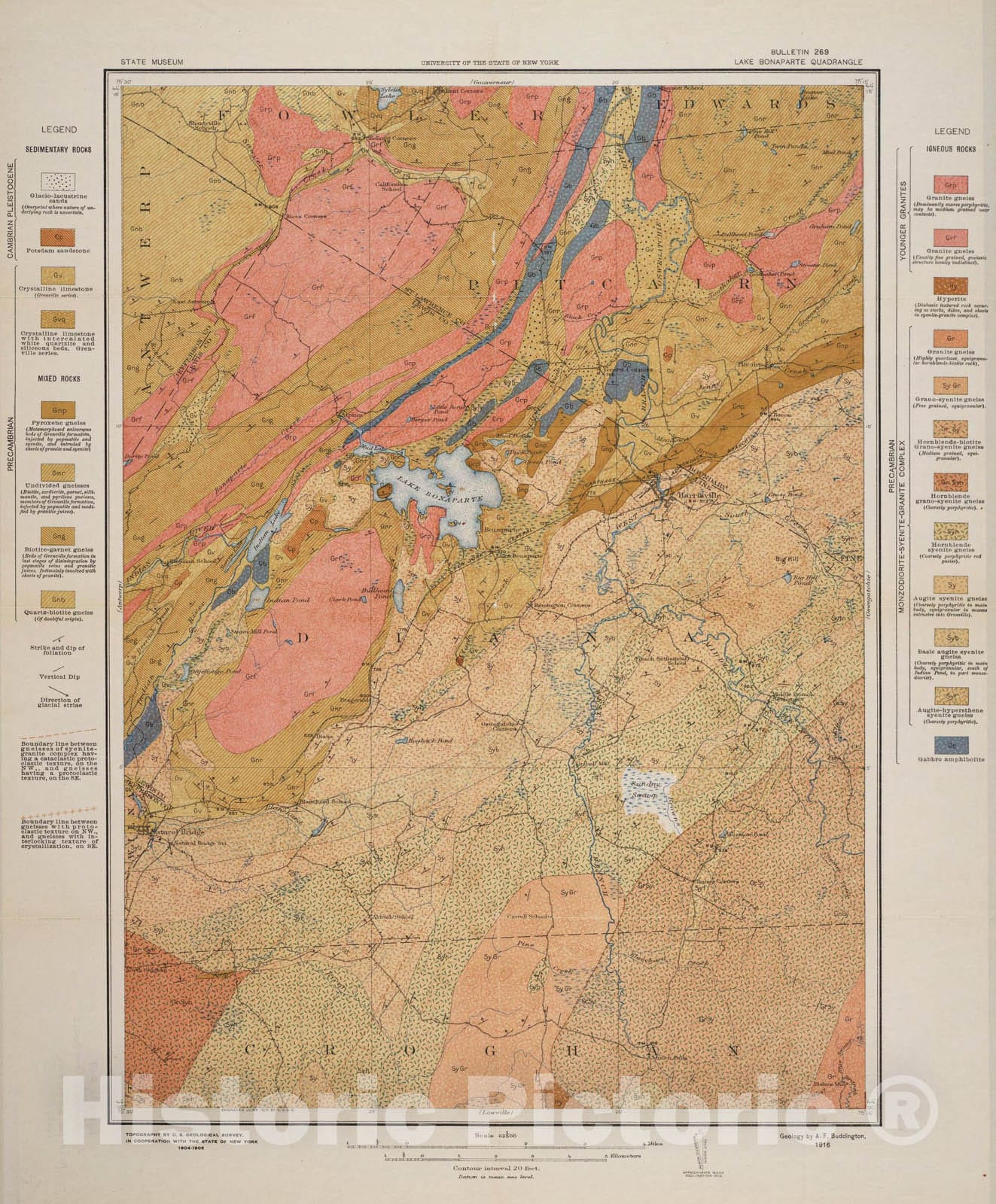 Map : Geology of the Lake Bonaparte quadrangle, 1926 Cartography Wall Art :