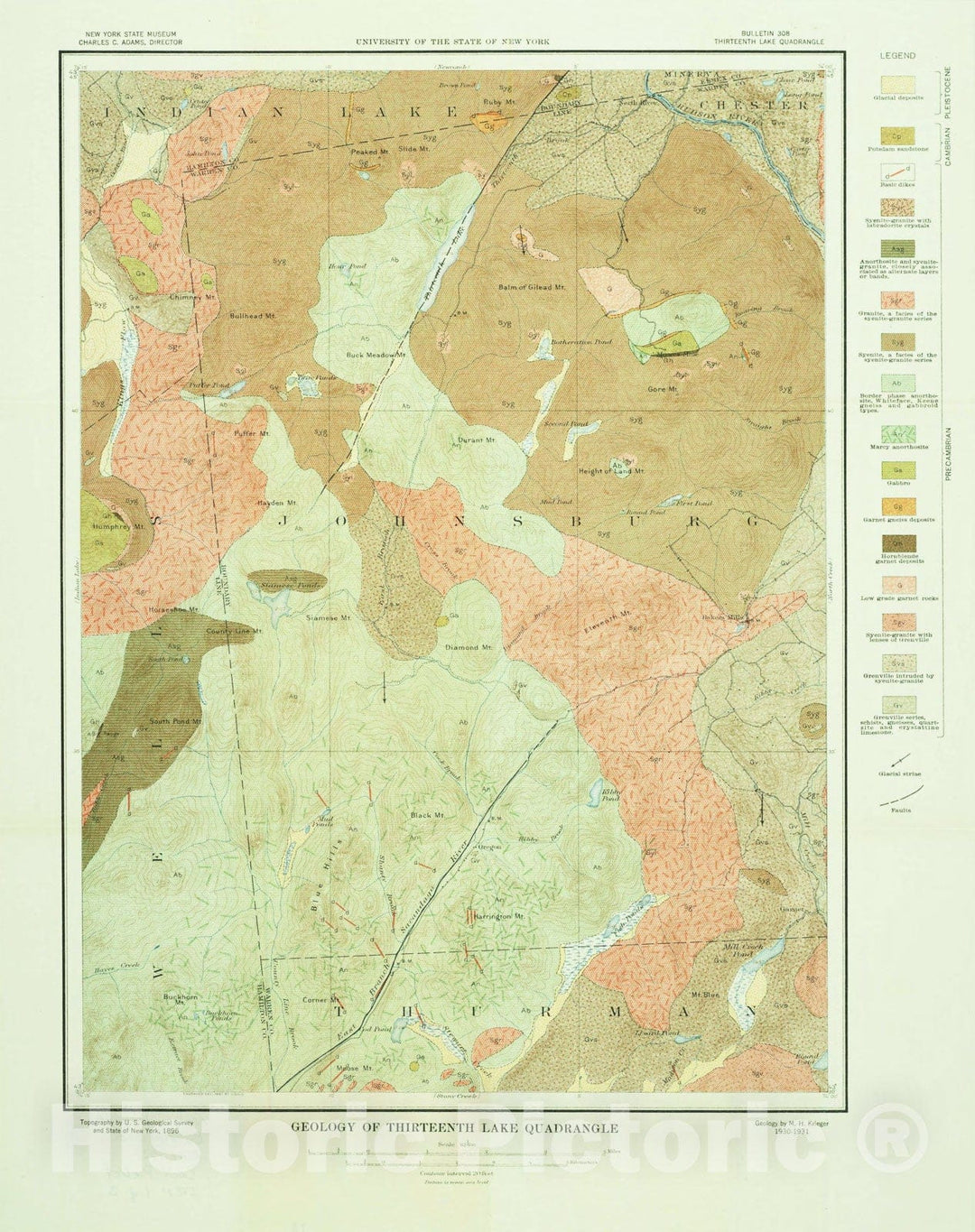 Map : Geology of the Thirteenth Lake quadrangle, New York, 1937 Cartography Wall Art :