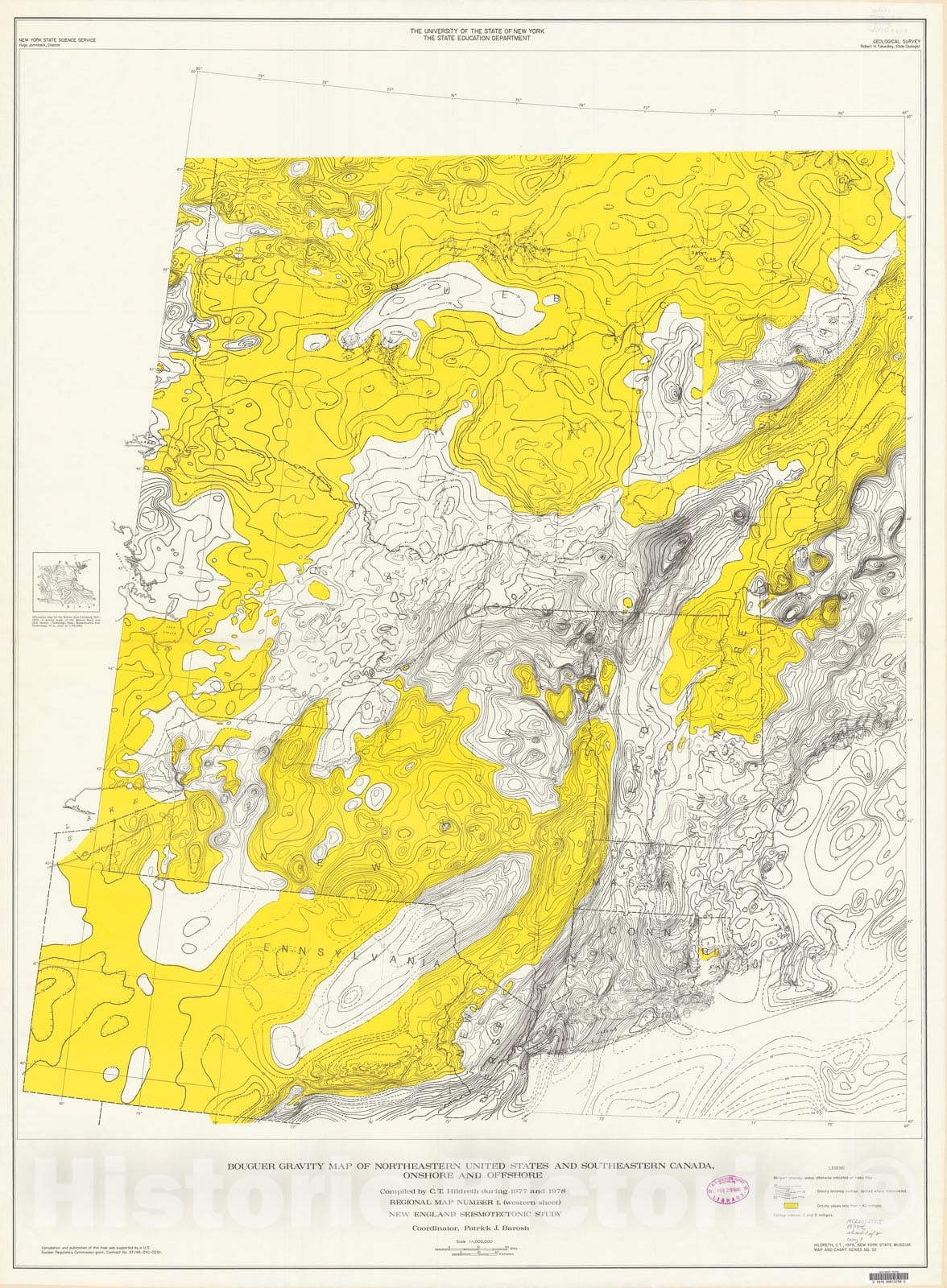 Map : Bouguer gravity map of northeastern United States and southeastern Canada, onshore and offshore, 1979 Cartography Wall Art :