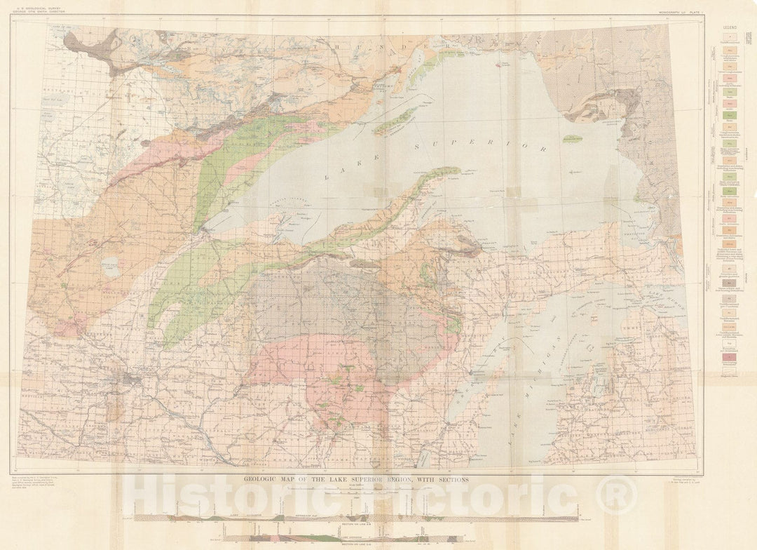 Map : The geology of the Lake Superior region [Florence iron district, Wisconsin], 1911 Cartography Wall Art :