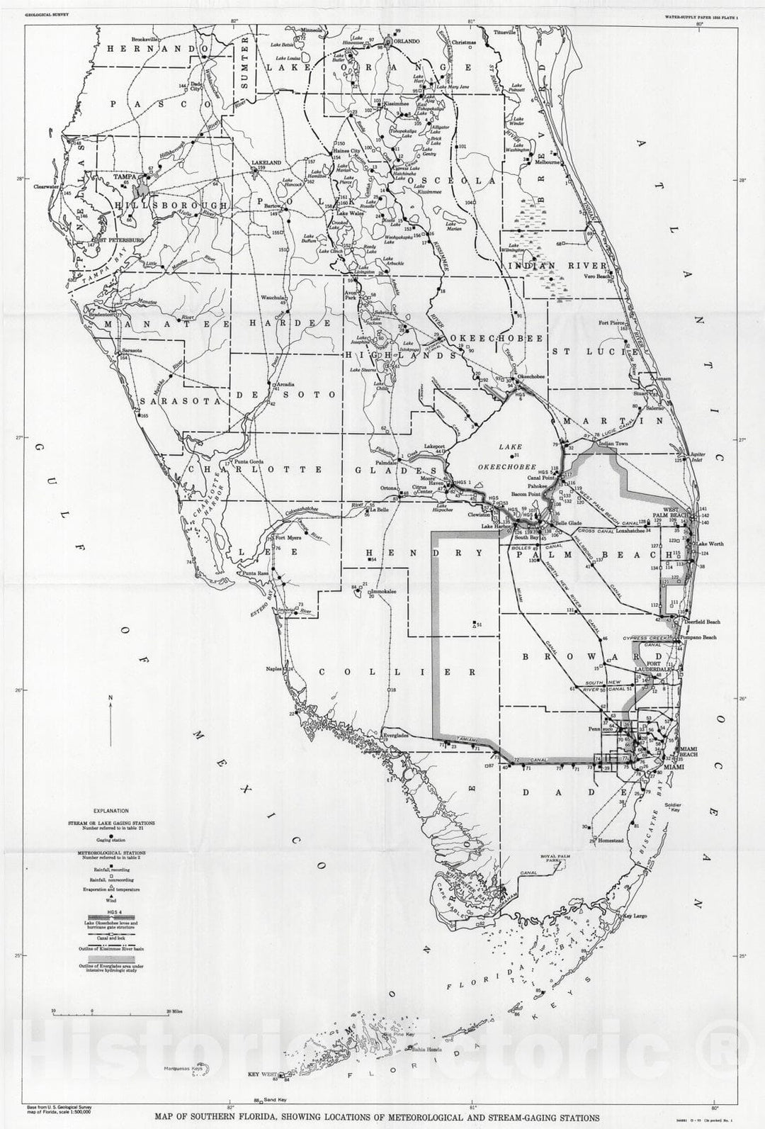 Map : Water resources of southeastern Florida, with special reference to the geology and ground water of the Miami area, 1955 Cartography Wall Art :