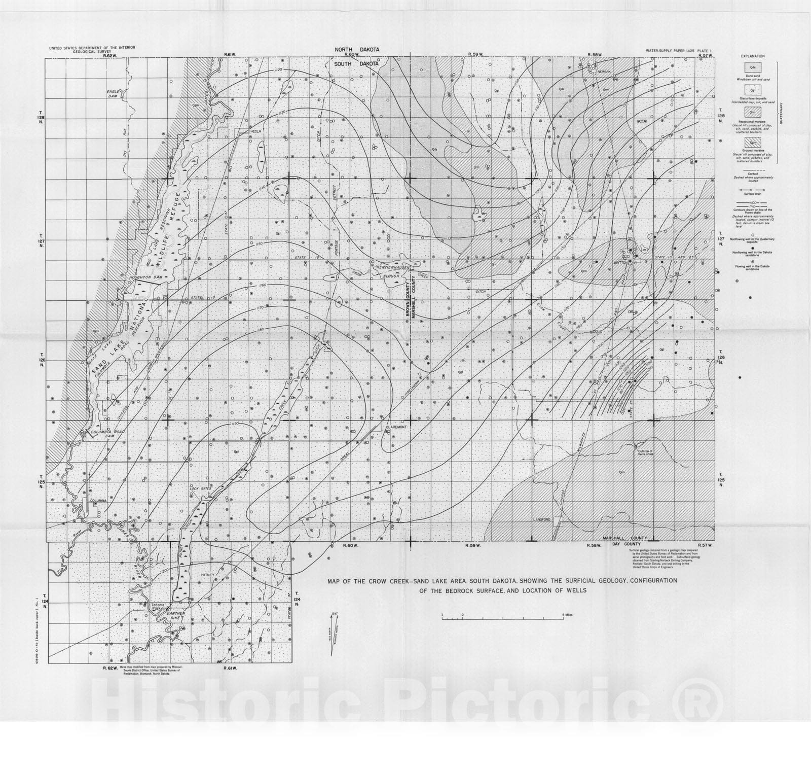 Map : Ground water in the Crow Creek - Sand Lake area, Brown and Marshall Counties, South Dakota, 1957 Cartography Wall Art :