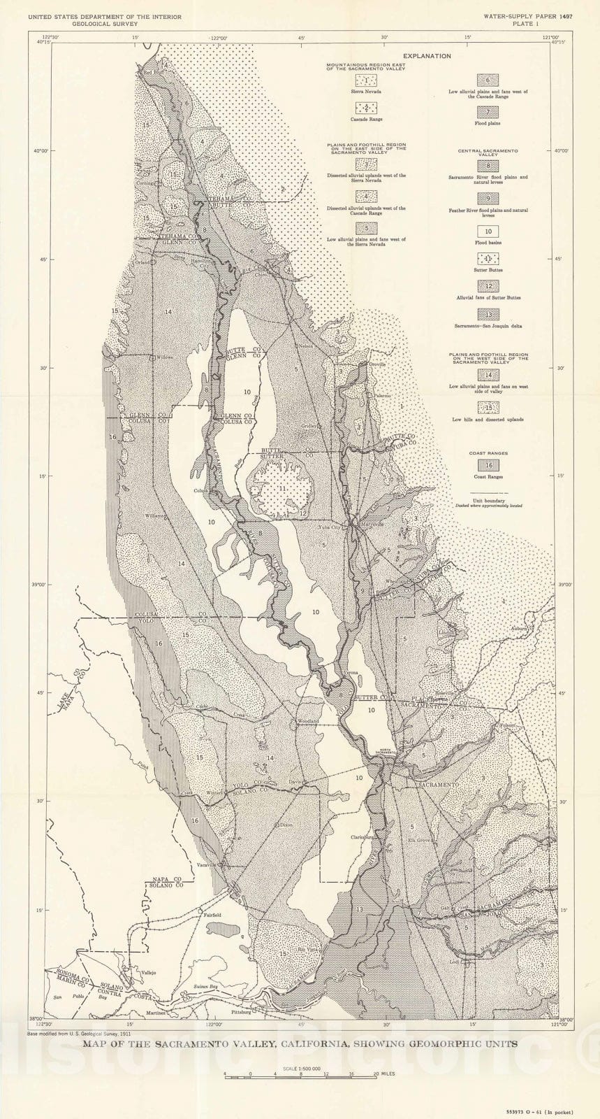 Map : Geologic features and ground-water storage capacity of the Sacramento Valley, California, 1961 Cartography Wall Art :