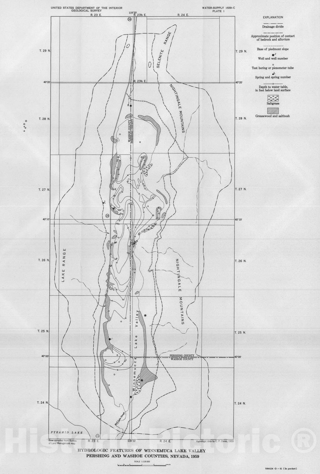 Map : Ground-water reconnaissance of Winnemucca Lake Valley, Pershing and Washoe Counties, Nevada, 1961 Cartography Wall Art :