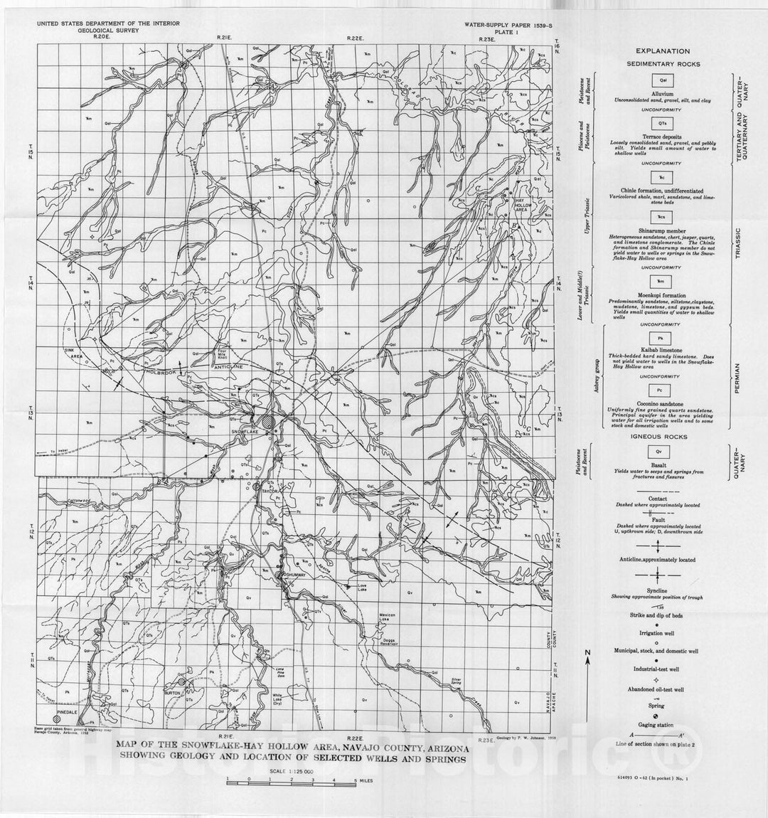 Map : Water in the Coconino Sandstone for the Snowflake - Hay Hollow area, Navajo County, Arizona, 1962 Cartography Wall Art :