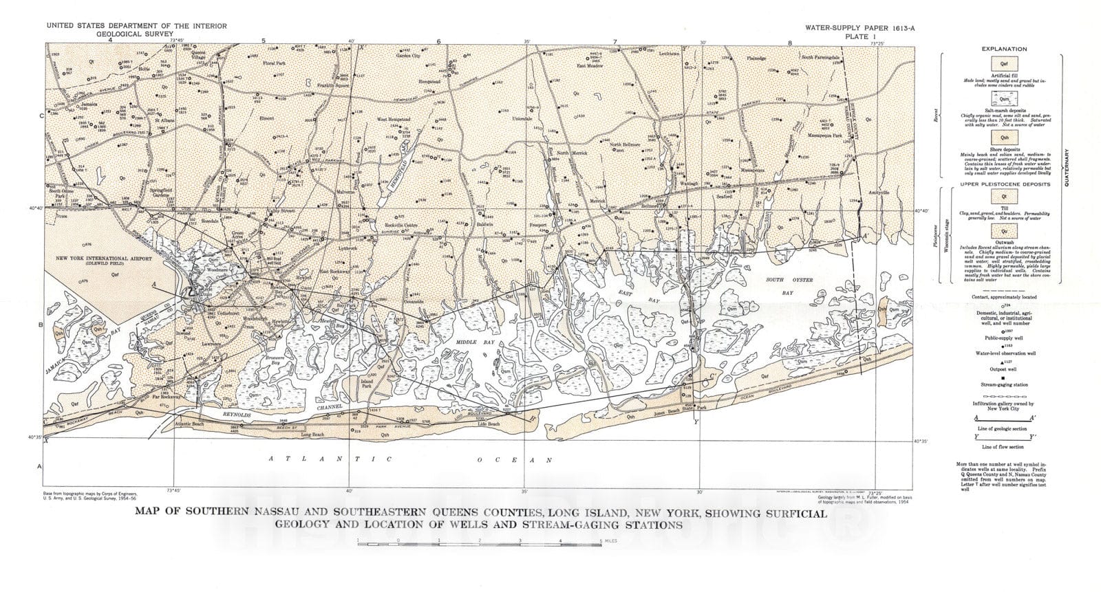 Map : Geology and ground-water conditions in southern Nassau and southeastern Queens Counties, Long Island, N.Y., 1963 Cartography Wall Art :