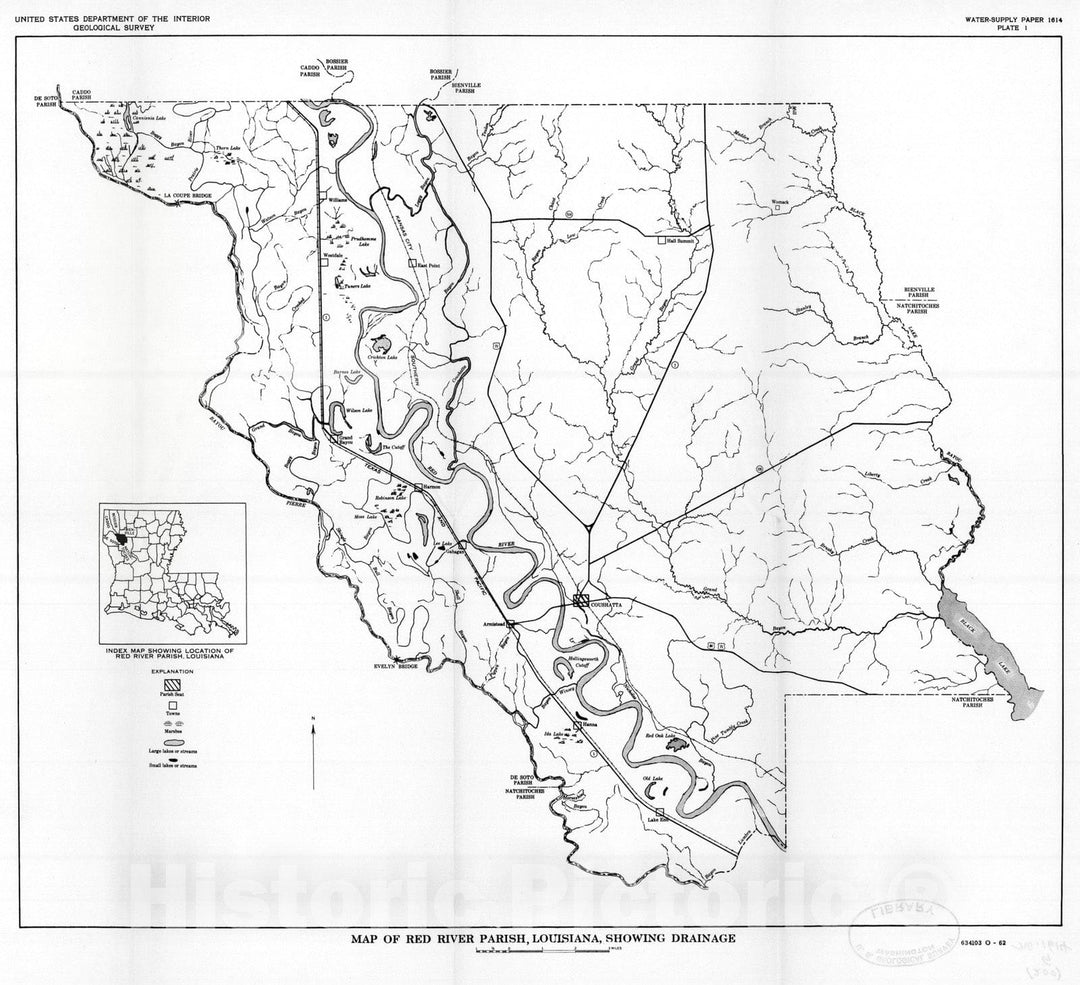 Map : Water resources of Red River Parish, Louisiana, 1962 Cartography Wall Art :