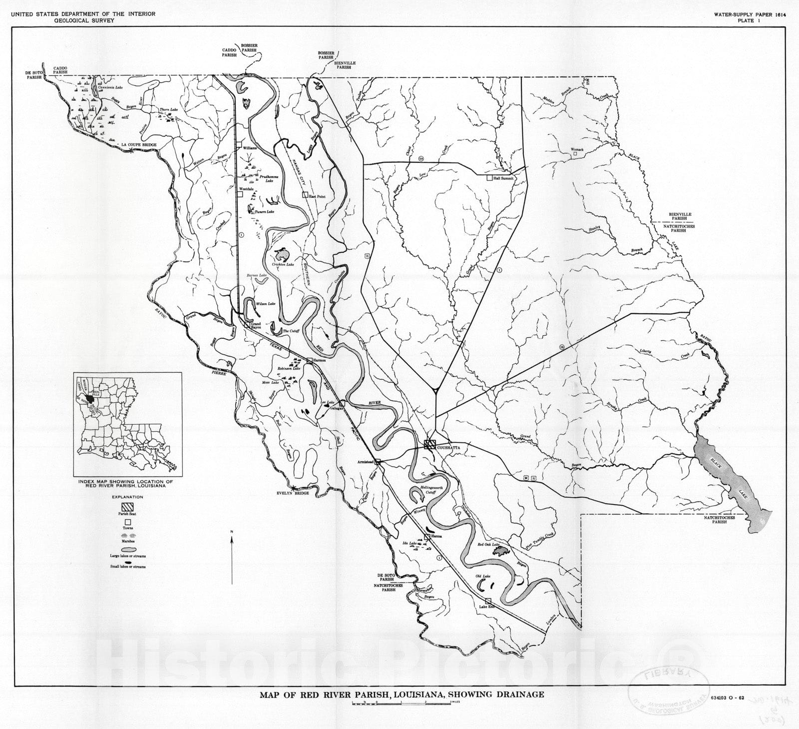 Map : Water resources of Red River Parish, Louisiana, 1962 Cartography Wall Art :