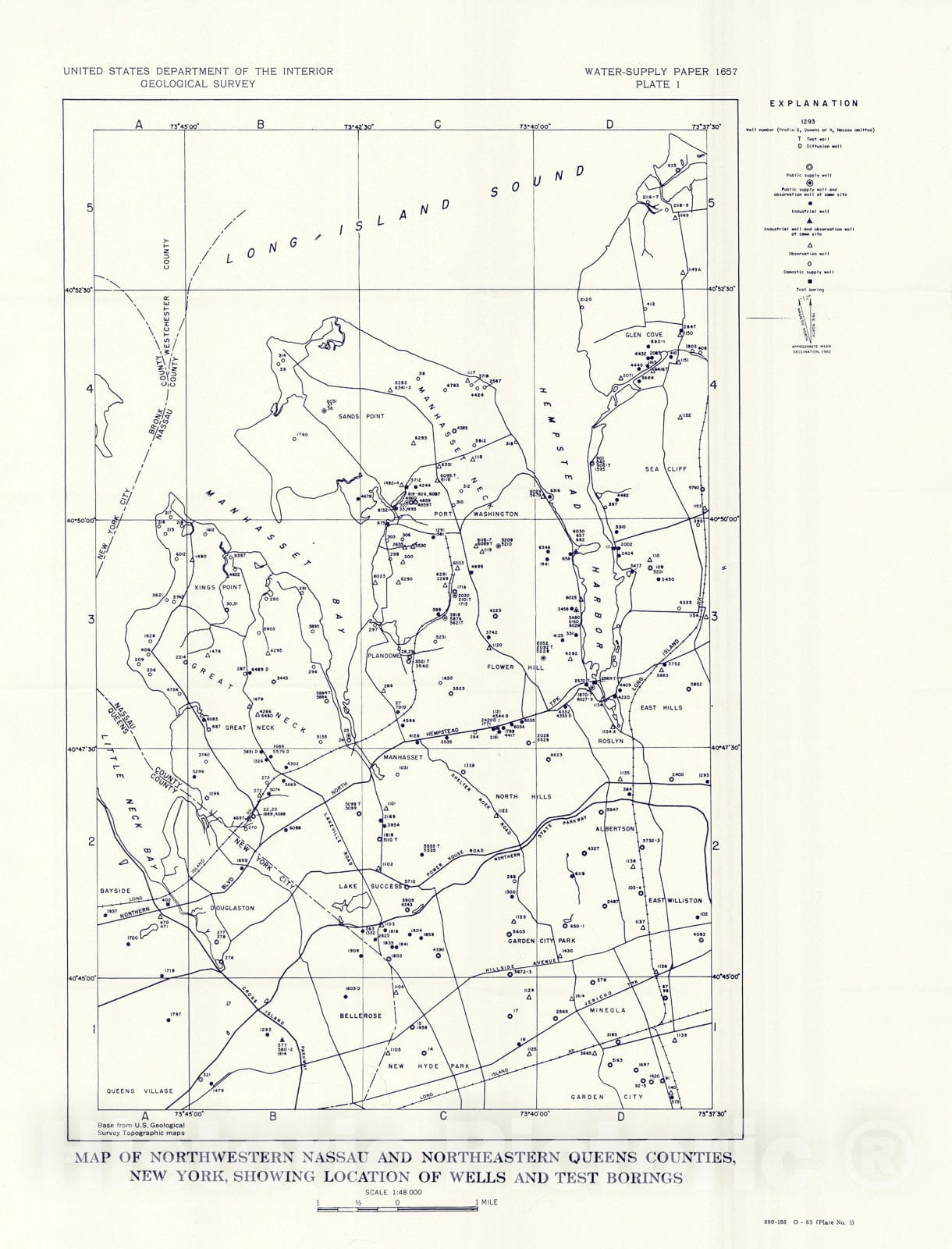 Map : Hydrogeology of northwestern Nassau and northeastern Queens Counties, Long Island, New York, 1963 Cartography Wall Art :