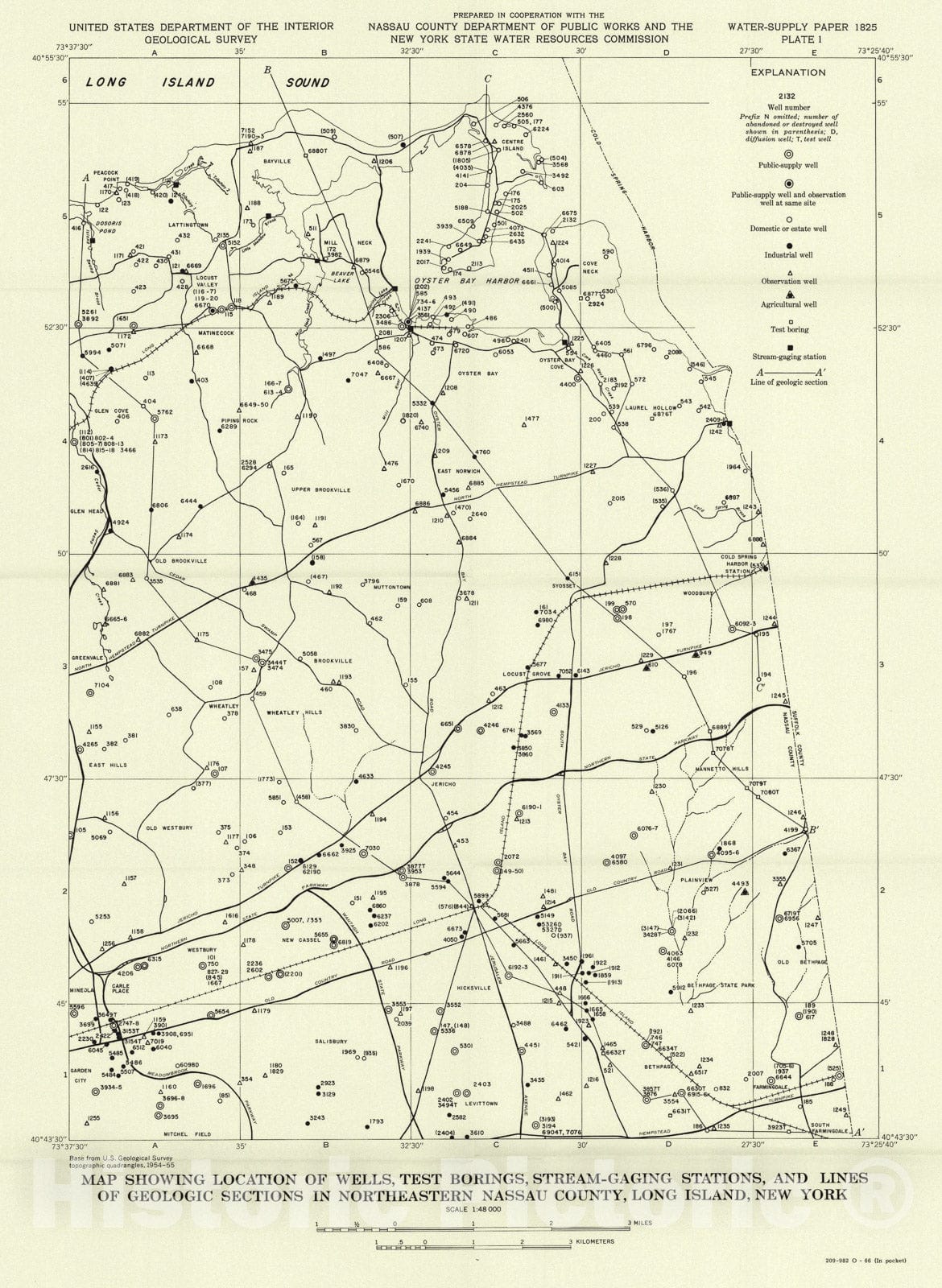 Map : Geology and hydrology of northeastern Nassau County, Long Island, New York, 1966 Cartography Wall Art :