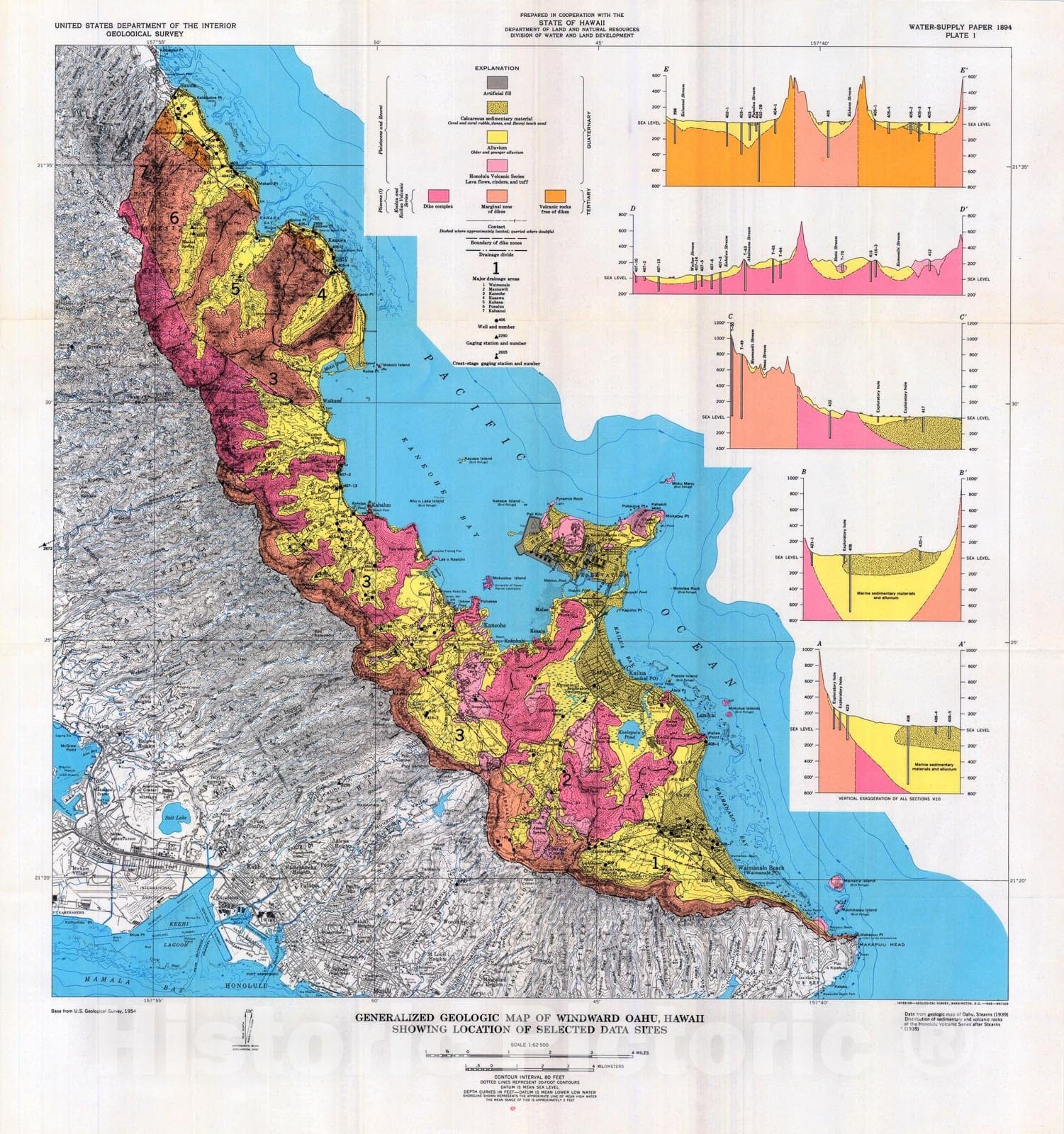 Map : Water resources of windward Oahu, Hawaii, 1969 Cartography Wall Art :