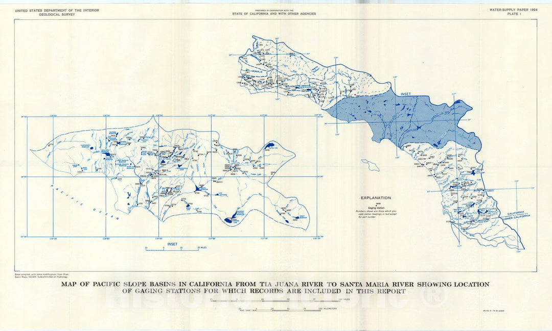 Map : Surface water supply of the United States, 1961-65, Part 11. Pacific slope basins in California, Volume 1. basins from Tia Juana R, 1970 Cartography Wall Art :