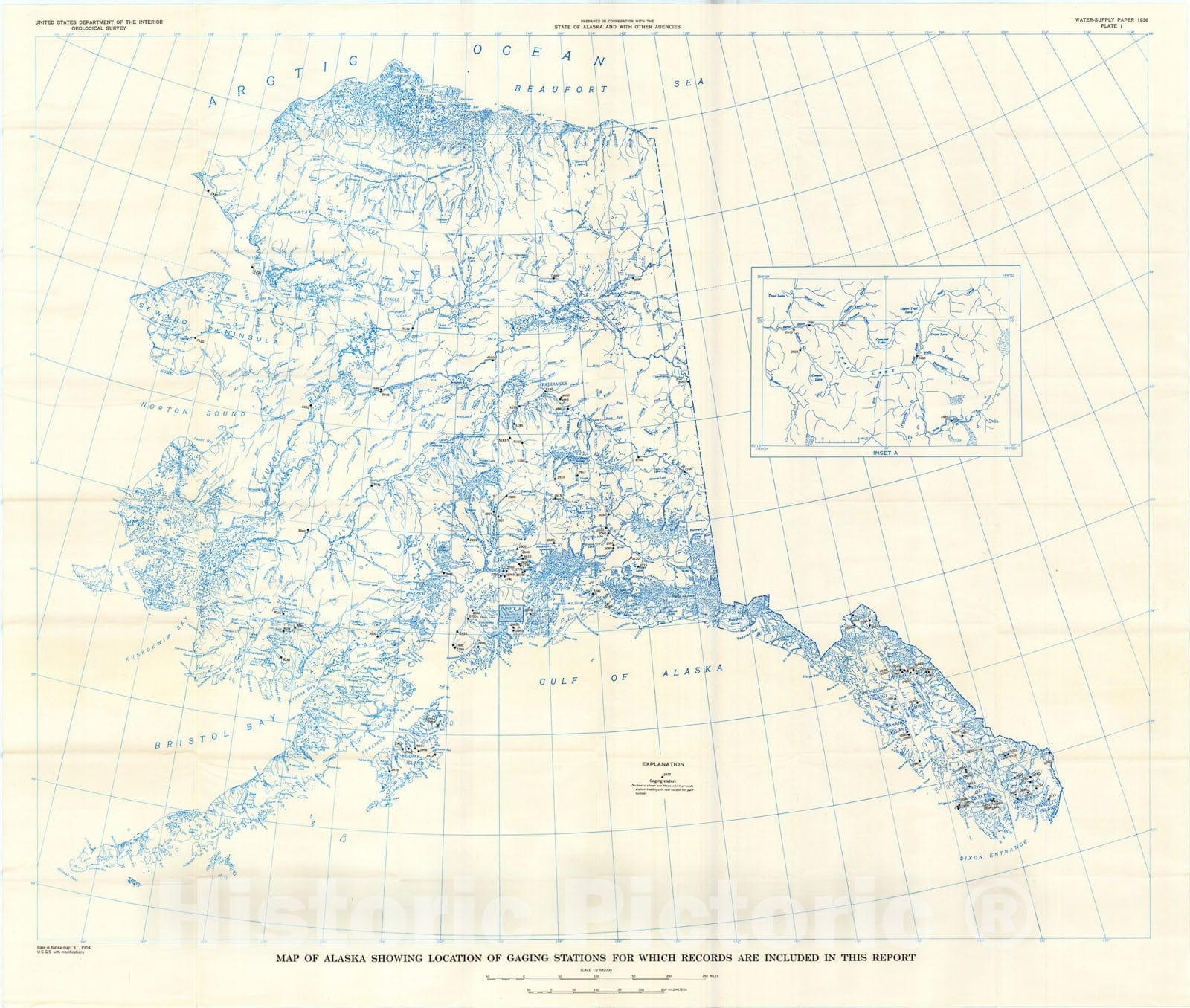 Map : Surface water supply of the United States, 1961-65, Part 15. Alaska, 1971 Cartography Wall Art :