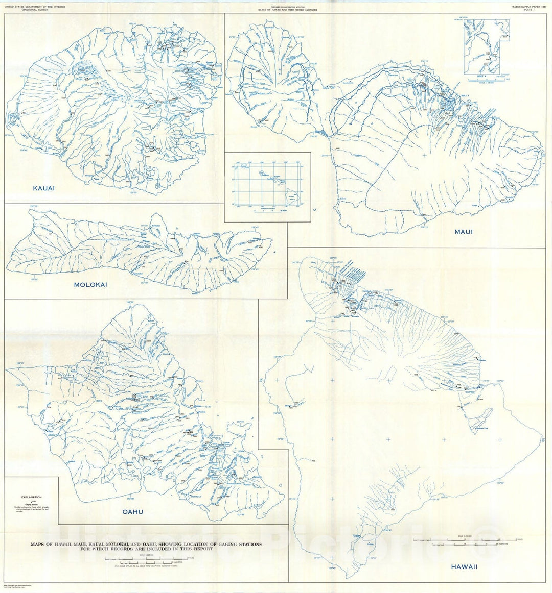 Map : Surface water supply of the United States, 1961-65, Part 16. Hawaii and other Pacific areas, 1971 Cartography Wall Art :