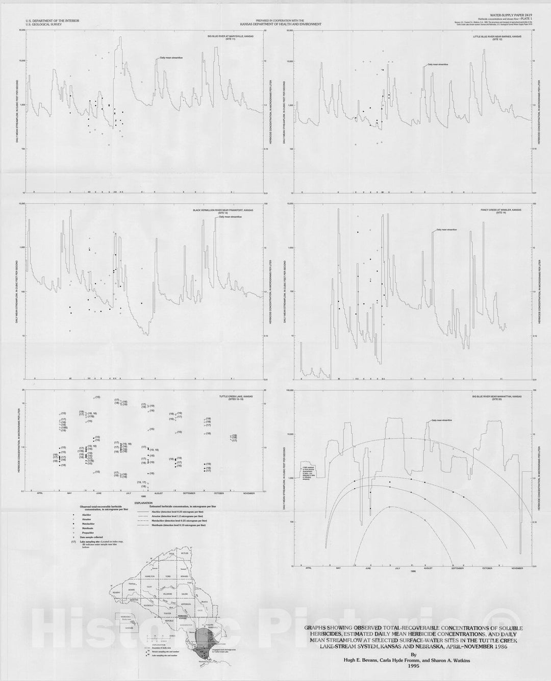 Map : The occurrence and transport of agricultural pesticides in the Tuttle Creek Lake - stream system, Kansas and Nebraska, 1995 Cartography Wall Art :