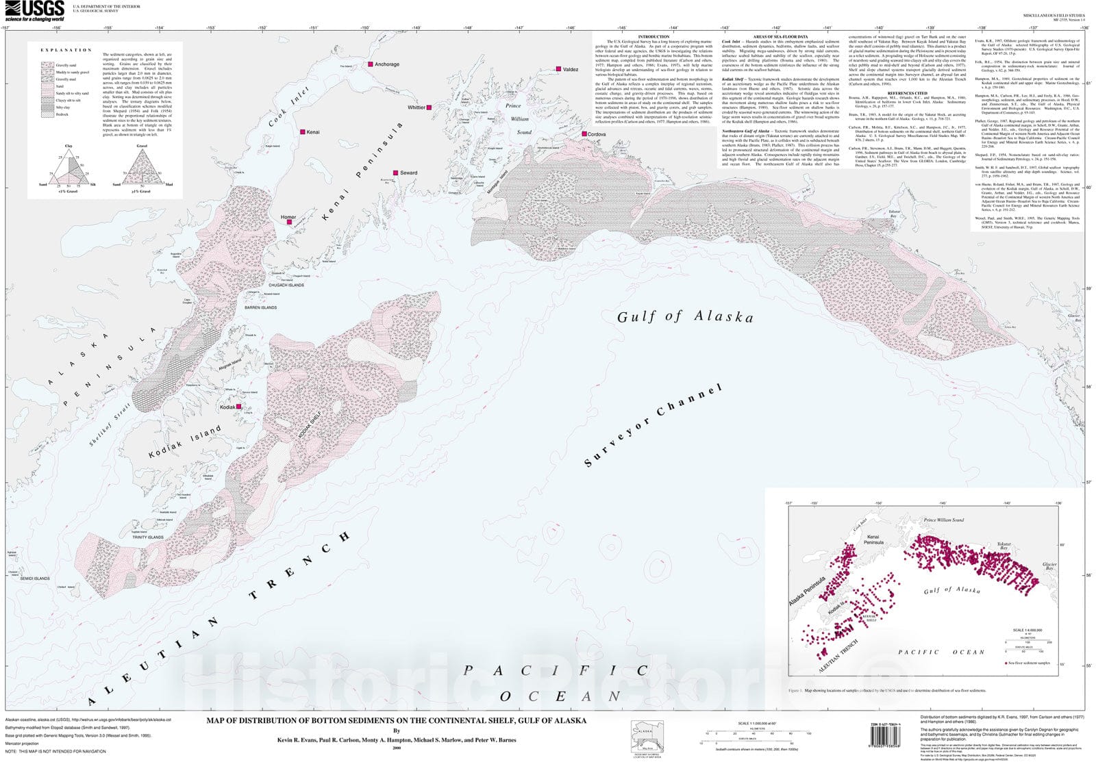 Map : Map of distribution of bottom sediments on the continental shelf, Gulf of Alaska, 2000 Cartography Wall Art :