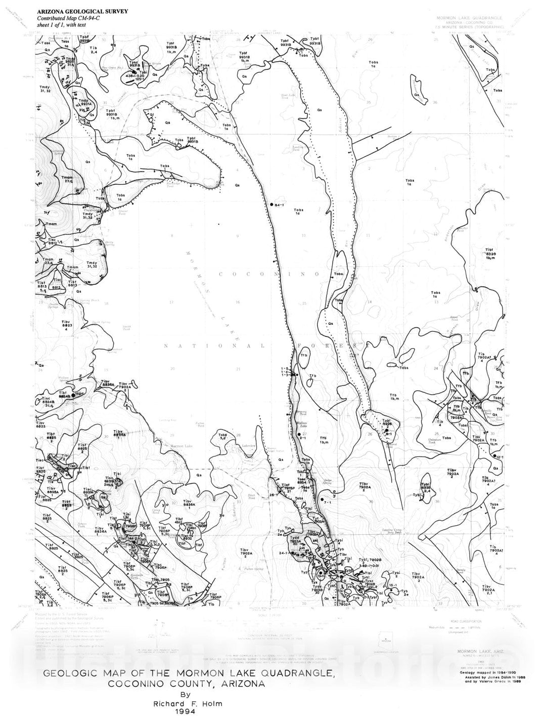 Map : Geologic map of the Mormon Lake quadrangle, Coconino County, Arizona, 1994 Cartography Wall Art :