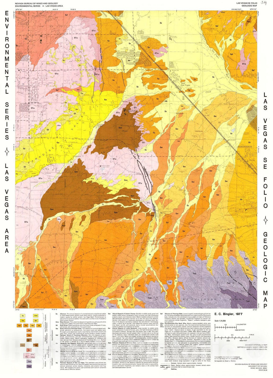 Map : Geologic Map, Las Vegas SE Quadrangle, Las Vegas Area, Nevada, 1977 Cartography Wall Art :