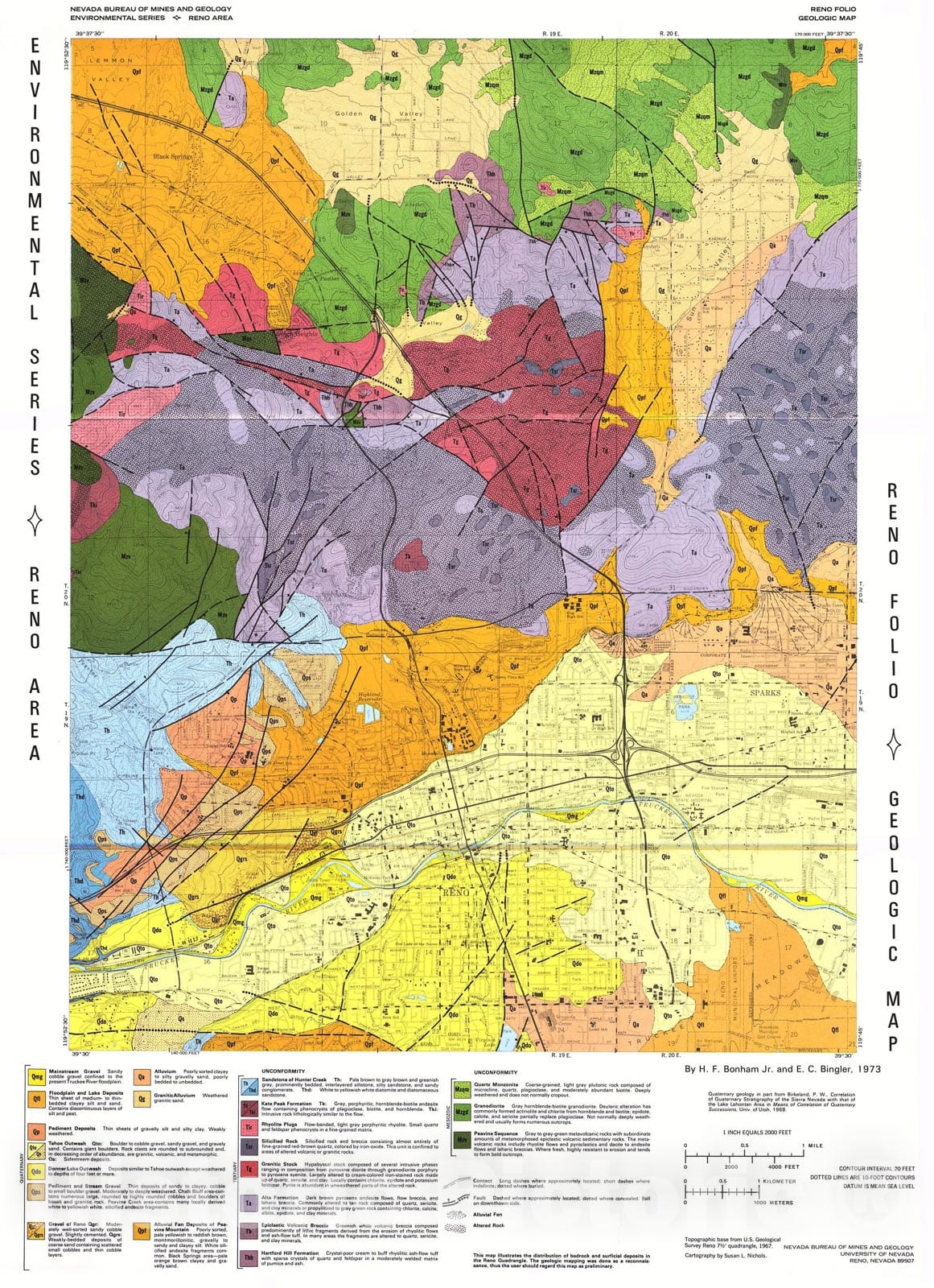 Map : Reno Folio, Geologic Map, 1973 Cartography Wall Art :