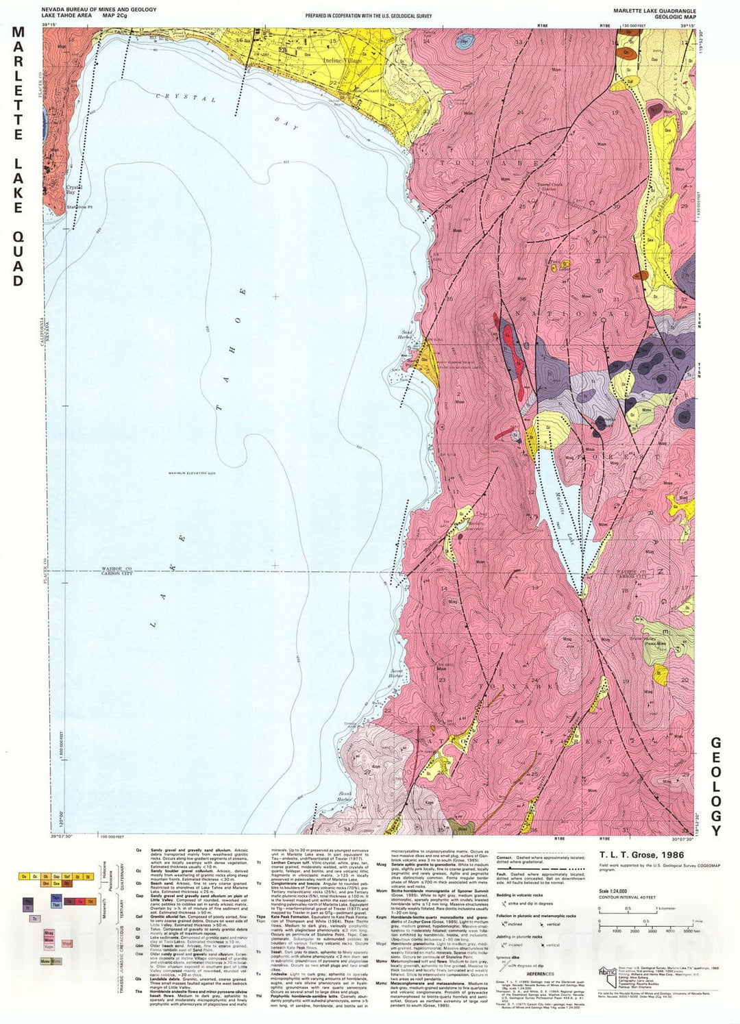 Map : Marlette Lake Quadrangle, Geologic Map, 1986 Cartography Wall Art :