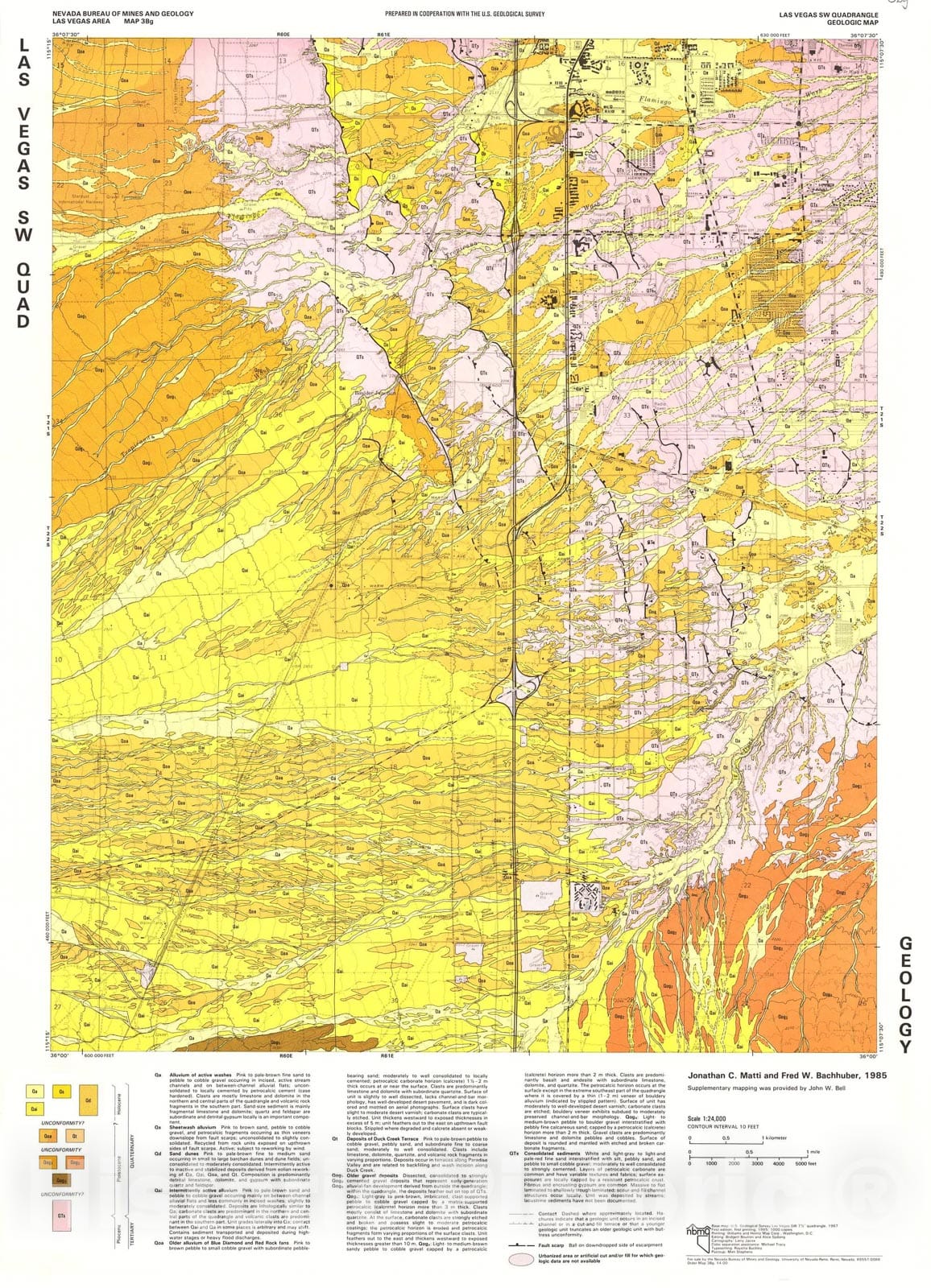 Map : Las Vegas SW Quadrangle, Geologic Map, 1985 Cartography Wall Art :